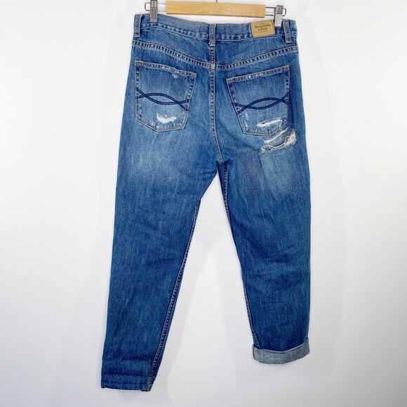 Abercrombie Dark Wash Distressed Button Fly Mom Denim Jeans Womens Size 4/27 - Picture 2 of 12